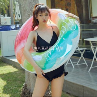 九夏🎉新款彩虹游泳圈充氣 PVC 游泳圈適用於游泳池兒童成人泳池浮座夏季沙灘派對玩具