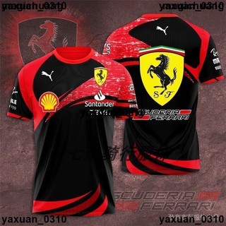 【廠家現發】F1賽車服法拉利 santander賽車夏季圓領T恤賽車越野速乾透氣短袖文化衫團隊服