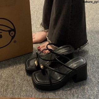 增高拖鞋💯💯 【4289人收藏】厚底拖鞋女夏外穿2025黑色法式仙女高階感粗跟小個子增高高跟涼鞋