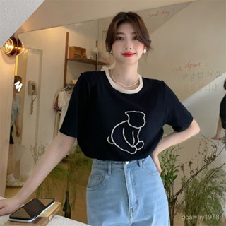 婷婷辣妹女裝店⭐ 臺灣出貨 針織短袖T恤女設計感小眾夏季2025新款韓風chic溫柔百搭黑色上衣