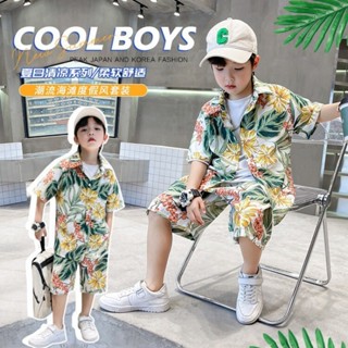 <Meetyo>2025男童套裝夏威夷花襯衫沙灘度假洋氣寶寶套裝痞帥襯衣兒童三亞島服