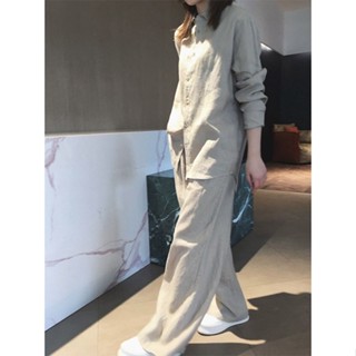 Luxi❤純棉2025春夏新款棉麻中國風民族風休閒設計感襯衫闊腿褲套裝女