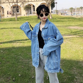 Tianx✨牛仔衣外套女秋季韓版寬鬆學生原宿BF休閒百搭純色簡約上衣褂子潮