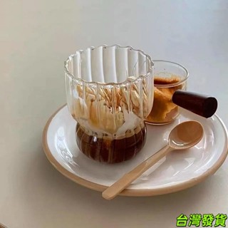 耐熱條紋咖啡杯 ins復古胖嘟嘟玻璃杯 拿鐵杯 高顏值杯子 冷飲杯 牛奶杯 早餐杯女生便攜隨行杯 迷你款99