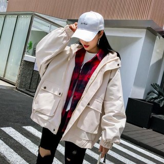 Tianx✨2025春季新款短款工裝連帽外套女春秋韓版學生潮bf原宿風寬鬆夾剋
