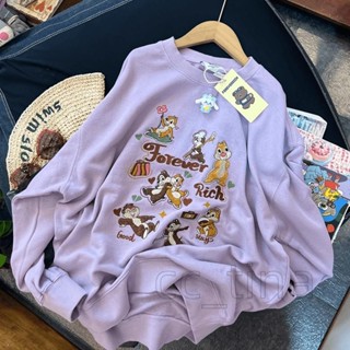 【免運24-H】秋季2025新款秋冬韓版重工刺繡花栗鼠長袖圓領大學T女學生寬鬆套頭上衣