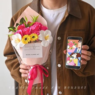畢業花束🌺教師節禮物🌺母親節禮物 【精緻包裝】廣志送給美伢同款花玫瑰鬱金香向日葵仿真花成品禮物禮物蠟筆小新