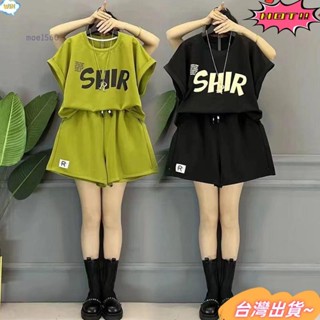 ✨臺灣免運M-8XL 大尺碼套裝 休閒套裝 大碼時尚休閑運動套裝女夏季遮肚子上衣顯瘦短褲胖mm兩件套300斤