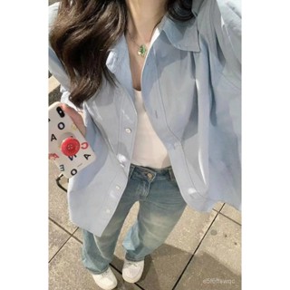 夏季爆款🔥【1.7萬人收藏】夏季2025薄款藍色純棉襯衫女寬鬆百搭襯衣防曬開衫情侶上衣ins潮夏季穿搭 DQ0P