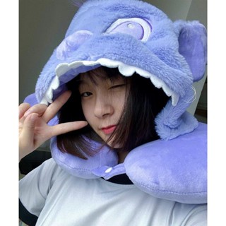 【限時下殺】下殺免運日式史迪仔網紅卡通路西法貓連帽U型枕 飛機旅行護頸枕午睡枕情侶 學生旅行汽車枕 午休枕