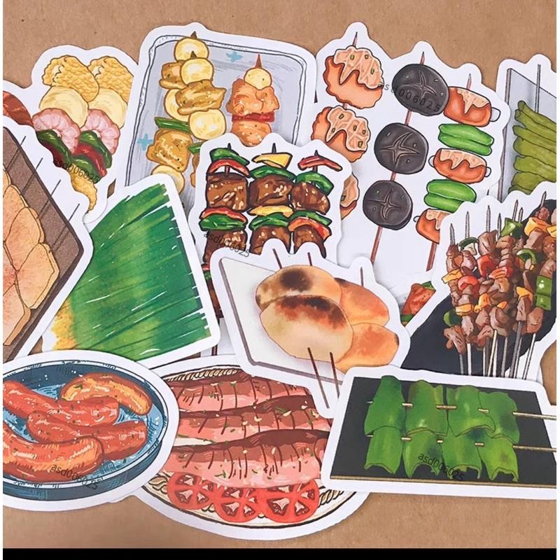 中秋佈置 串燒系列貼紙23張，烤肉貼紙 美食貼紙 美食手帳貼紙 中秋貼紙 中秋氛圍
