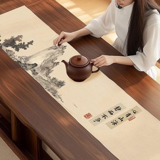 茶席 防水桌旗 茶旗 茶墊 桌旗 茶席桌巾 茶席墊 茶盤隔熱墊 新中式禪意山水茶席古畫幹泡茶席茶幾防水防燙茶桌布墊桌旗布