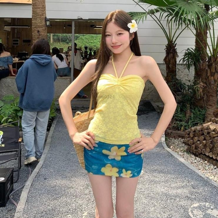 台灣出貨 免運！套裝 小琉球爆款✨美式辣妹性感綁帶抹胸背心短版上衣高腰短裙包臀半身裙兩件式套裝大尺碼女裝 1083 肉8