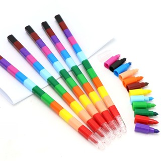 💌創意文具☁️熱賣爆款💌【多色隨心換】兒童繪畫拼接蠟筆12色手繪創意塗鴉畫拼接蠟筆彩色積木拼接蠟筆
