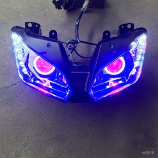 小忍者地平綫摩託車 機車大燈總成改裝噁魔眼車燈LED前後轉嚮燈尾燈改裝內建前大燈 LED大燈 車燈 大燈 機車大燈