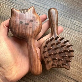 按摩 養生 【貓咪】天然檀木插齒梳 便攜按摩梳譚木匠頭部經絡梳抖音直播現