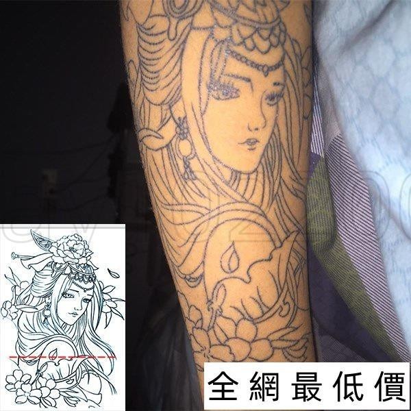 🔥優選免運🔥割線藝妓刺青色防水紋身貼男女手臂花臂小腿持久仿真線條刺青貼 紋身貼紙 刺青貼紙 手臂貼 全臂防水持久49