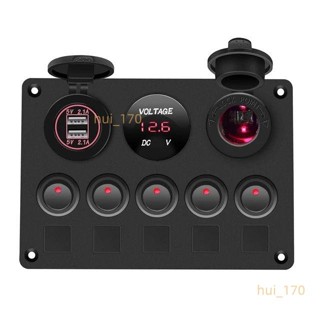 限時特價#LED開關面板,帶數字電壓表,雙埠,12V插座,車用通用型原裝 車用 電源開關 斷電開關 車用開關5.15