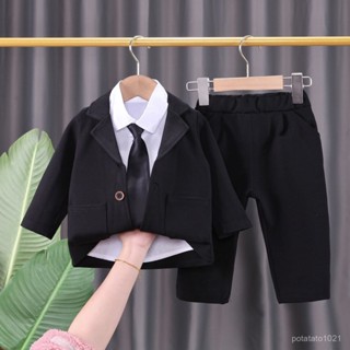 ✨波比童裝✨80-110西裝套裝【男】 男童春裝套裝2022新款寶寶帥氣衣服小童春秋季洋氣兒童西/套裝英倫/ 兒童畢業禮