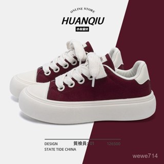 環球酒紅色帆布鞋男款2025新款透氣厚底男鞋百搭休閒輕便運動闆鞋時尚舒適