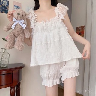 小紅書推薦💕睡衣女夏季套裝2025新款韓版ins甜美吊帶蕾絲睡衣睡褲性感兩件套 DNSB
