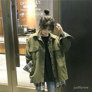 ins複古格子春秋工裝外套女學生韓版寬鬆bf中長款原宿棒球服風衣