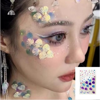 【全網低價】人魚妝臉貼DIY眼部紋身貼水晶鑽石貼紙女孩舞臺彩妝臉眼部化妝貼 模擬 時尚 高顔值