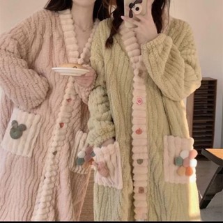 法蘭絨彩虹睡袍女冬季珊瑚絨加絨加厚睡裙秋冬季長款外套法蘭絨
