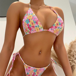 海邊派對 新款bikini2022歐美泳衣分體打攬印花性感比基尼泳裝