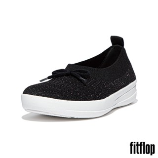 【FitFlop】UBERKNIT 蝴蝶結編織芭蕾舞鞋-女(黑色/玫瑰金)