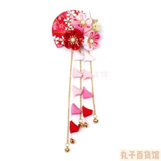 丸子 和風手工布花髮夾｜進口縐布燙金櫻花流蘇·浴衣和服必備👘和服｜浴衣｜腰帶｜肌著｜草履｜和裝小物