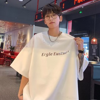 韓版麂皮絨短袖t恤 高品質男女生同款上衣 美式復古印花T恤 寬鬆加大碼oversize短tee 夏季衣服（HJ194）