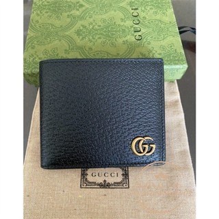 現貨二手 GUCCI 古馳 經典GG荔枝皮男士對折短夾 全皮 4卡 黑色/皮夾/錢包/錢夾/428726 實拍