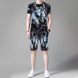 【XIU】☻短袖套裝 男士套裝男夏季2024最新款中國風上衣短褲套裝中青年百搭休閒套裝