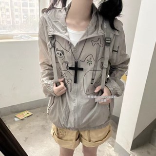地雷係 地雷係衣服 y2k y3k 亞文化 原宿風 夏季新版搖滾原創防曬衣長袖寬鬆透氣遮陽連帽防曬清涼外套女