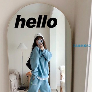 【鑫滿旗艦店】hello簡約現代ins風藍色墻貼紙服裝咖啡店鋪櫥窗玻璃鏡子墻面裝飾