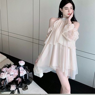 Yoo Closet|法式上衣 純慾風溫柔甜美荷葉邊立領雪紡衫女 夏季新款寬鬆露肩長袖上衣 防曬衫 女生上衣 上衣女