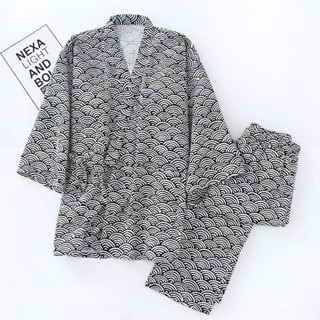 🚚桃園快速🚚純棉薄款睡衣 雙層紗布睡衣男 男生和服 家居服套裝 寬鬆休閒浴衣 男生睡衣 男生家居服 7L52