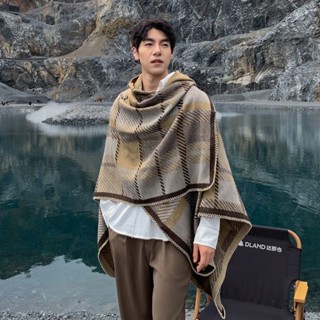 桃園發貨【旅遊拍照必備】格子鬥篷木耳邊針織新款外套保暖秋冬圍巾披風旅遊拍照民族風披肩