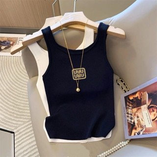 【短款上衣】小香風字母刺繡短款吊帶背心針織顯瘦夏季打底新款修身無袖上衣女