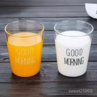 🔥熱賣精品🔥耐熱玻璃早餐杯高硼矽玻璃日式牛奶咖啡杯good morning玻璃杯 咖啡杯 美式拿鐵杯子 冷萃杯 網紅