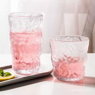 🔥熱賣精品🔥冰川玻璃杯家用日式水杯女早餐杯ins風啤酒杯子果汁咖啡杯泡茶杯玻璃杯 咖啡杯 美式拿鐵杯子 冷萃杯 網紅