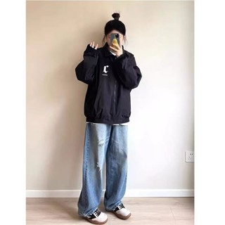工裝風衣外套女春秋季2025年新款韓版寬鬆撞色小個子百搭黑色大衣