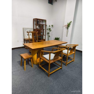實木餐桌【免運】非洲柚木書桌餐桌原木大闆桌無拚接新中式泡茶長方形定製整體桌麵