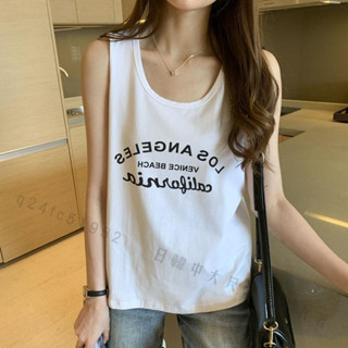 超大碼寬鬆外穿背心女潮酷夏季內搭上衣ins無袖字母印花T恤打底衫