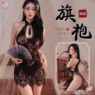 ✨臺灣直售✨ 洋裝 睡衣 夏季女裝 睡衣洋裝 大尺碼套裝情趣旗袍大尺碼 女透視蕾絲透視情趣內衣 免脫性感睡衣開叉旂袍誘惑