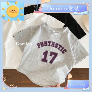 Domino童裝✨童裝夏款女童純棉短版撞色短袖字母中小童t恤女夏裝兒童上衣潮2563
