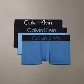 【Calvin Klein】 CK 3 件套組對比標誌低腰平口內褲 藍色