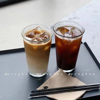 透明玻璃杯大容量素色咖啡杯冷飲杯水杯氣泡水杯果汁杯韓國ins咖啡簡約家用杯子