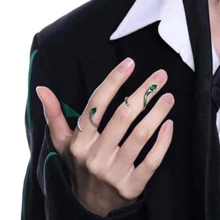 🌸臺灣限時低價【聚金閣】 蛇院女孩指尖上的靈動寵物 原創斯萊特林綠靈蛇關節戒指女ins指環